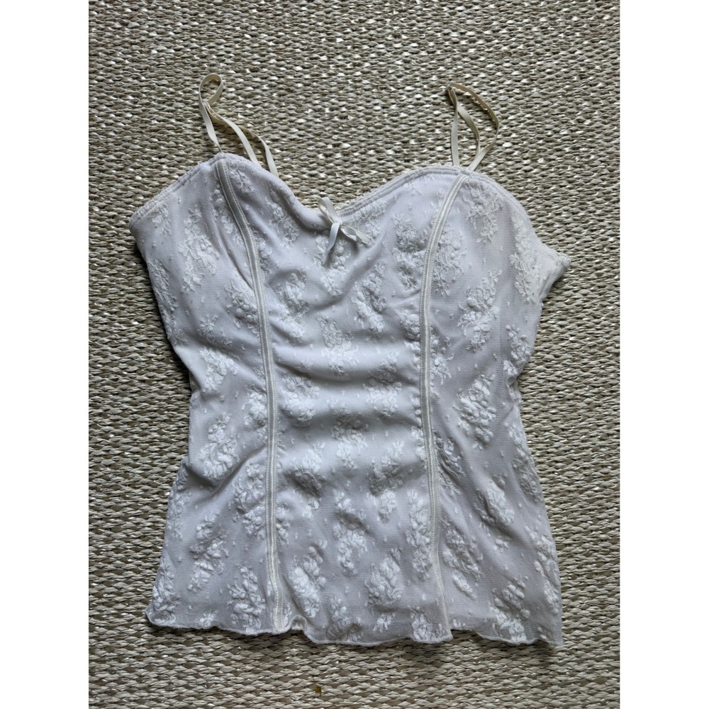 Candies White Lace Corset Style Camisole Top XL Coquette Sweetheart Neckline y2k